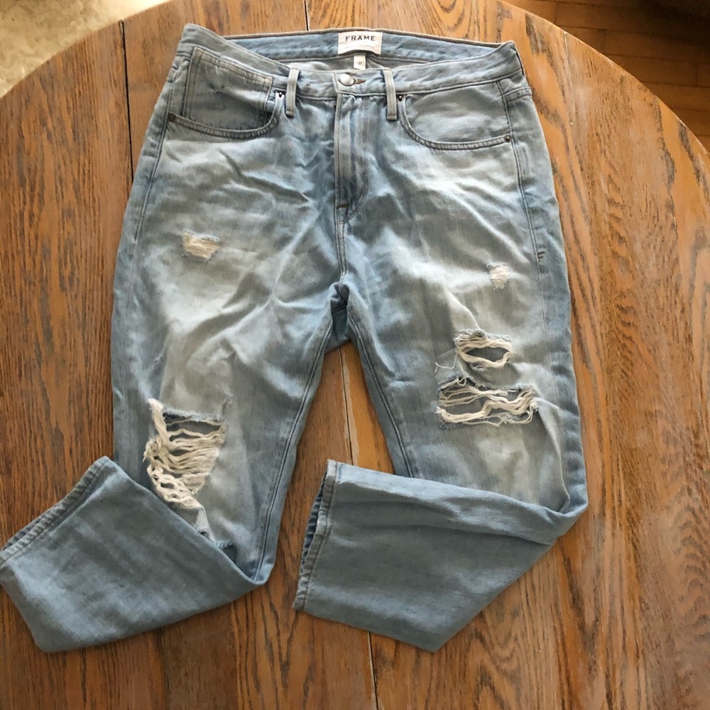 Frame Distressed High-Waisted Light Jeans 27